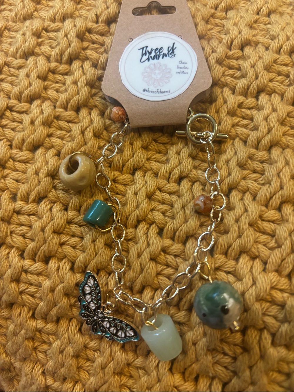 Handmade Moth Charm Bracelet with Glass Beads
